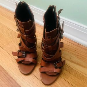 Brown leather gladiator heels